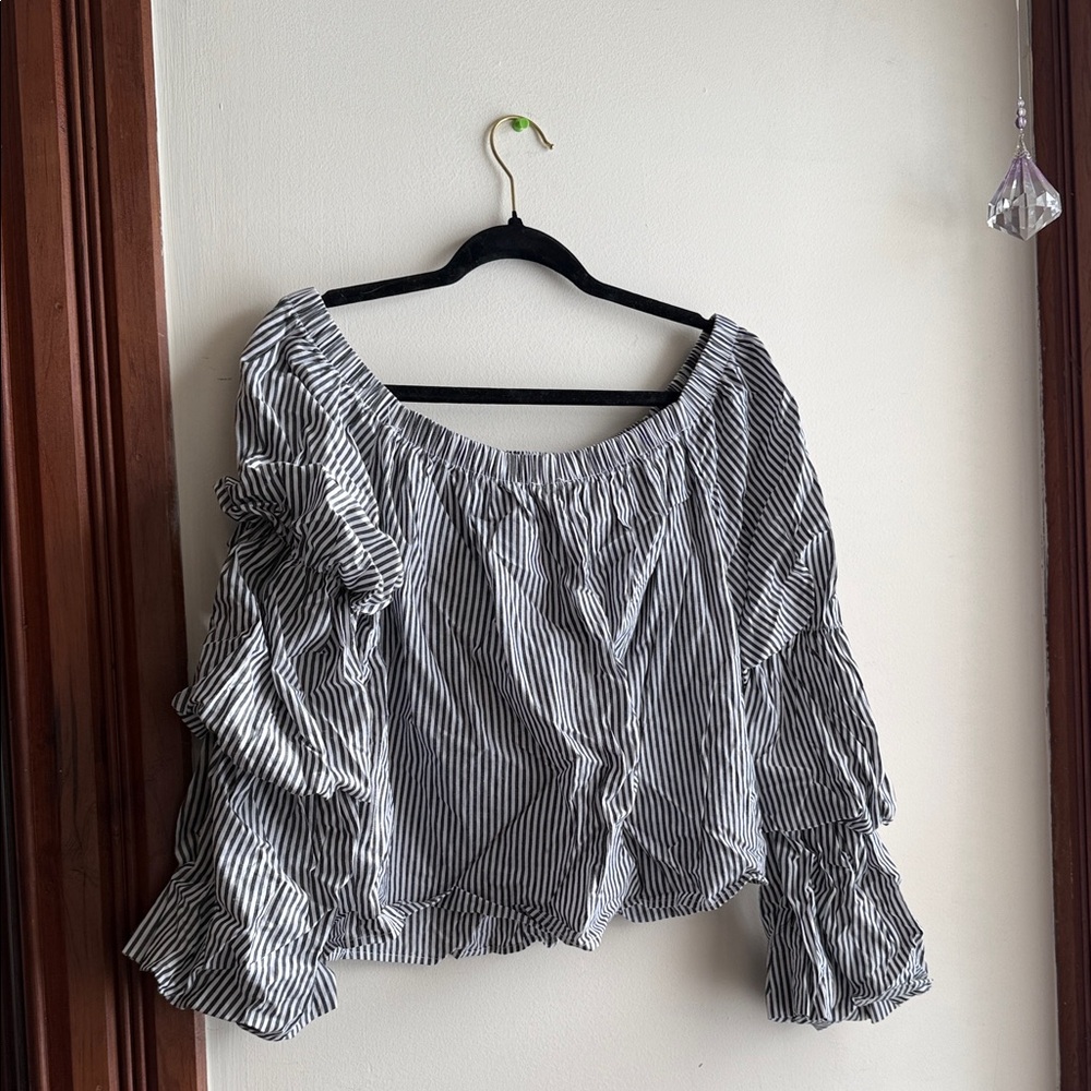 Charlotte Russe Off the Shoulders Striped Black and White Women's Top